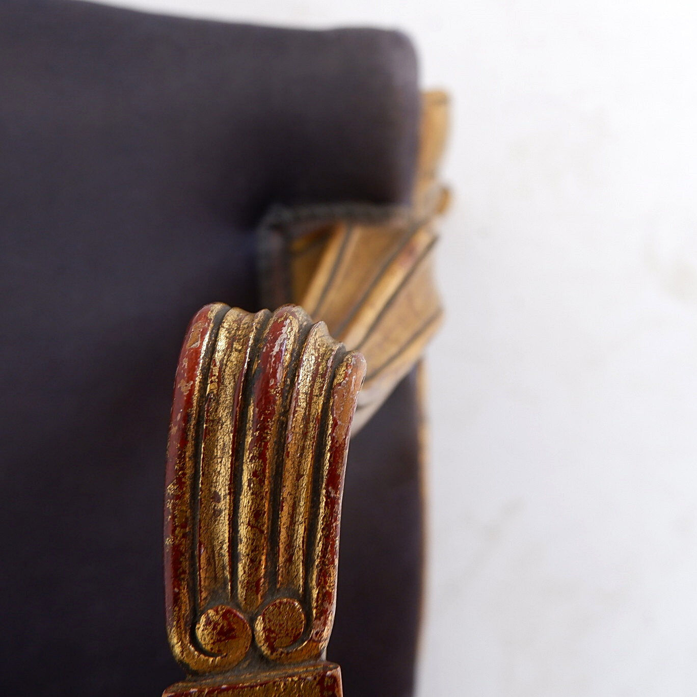 Louis XV style armchairs with original navy blue silk upholstery