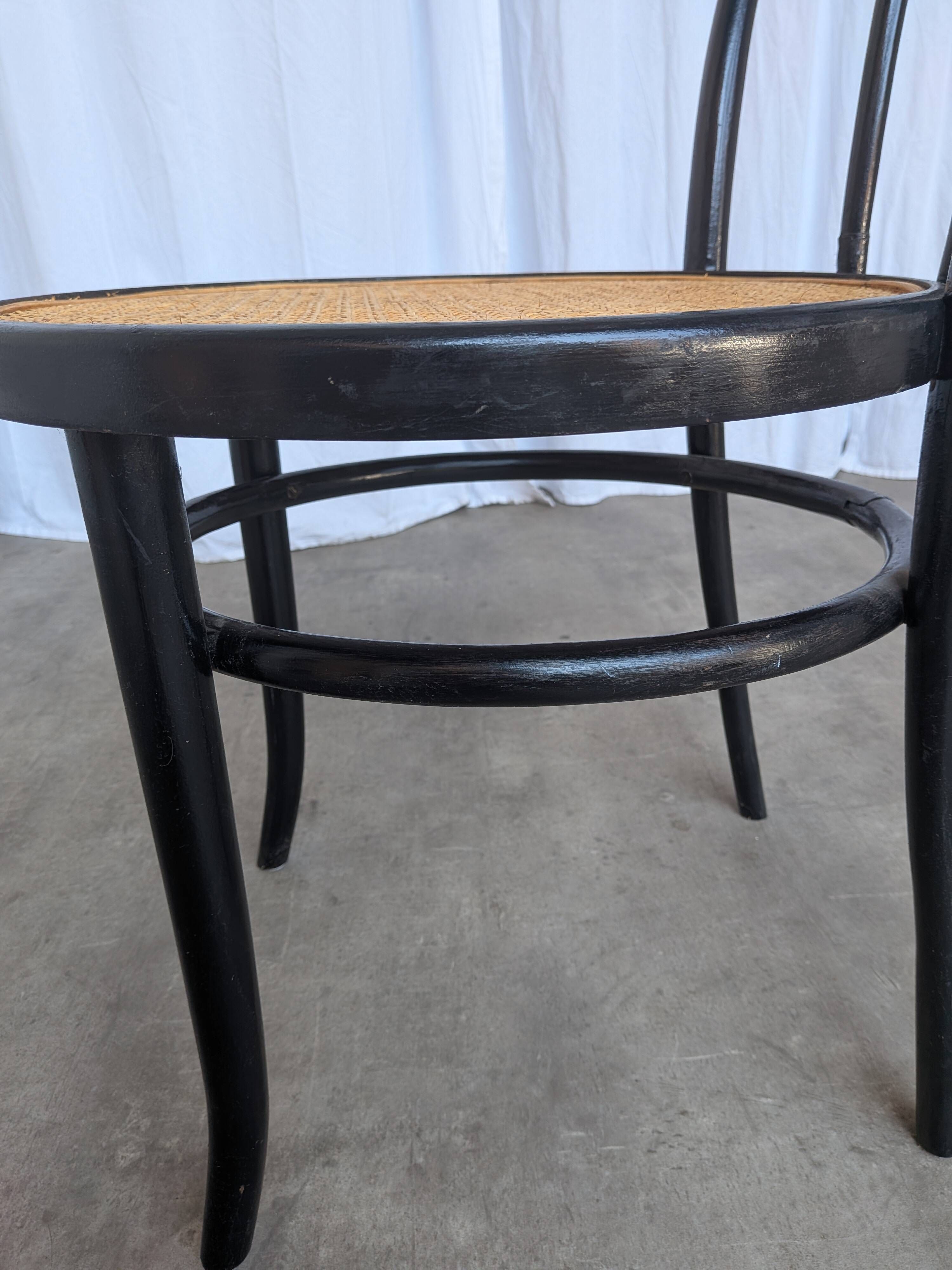 Mid-Century Thonet Style Dining Chair / Black Bentwood & Cane Seat Vintage