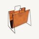 Magazine rack in tan leather and black metal