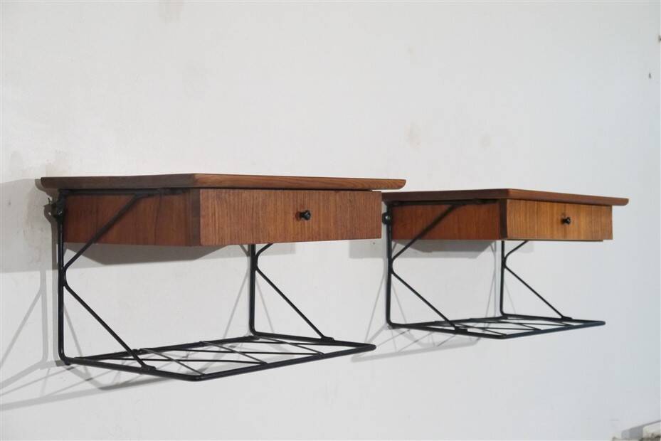 Pair of vintage Scandinavian hanging bedside tables 1960