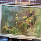 Oil on canvas abstract art, framed.