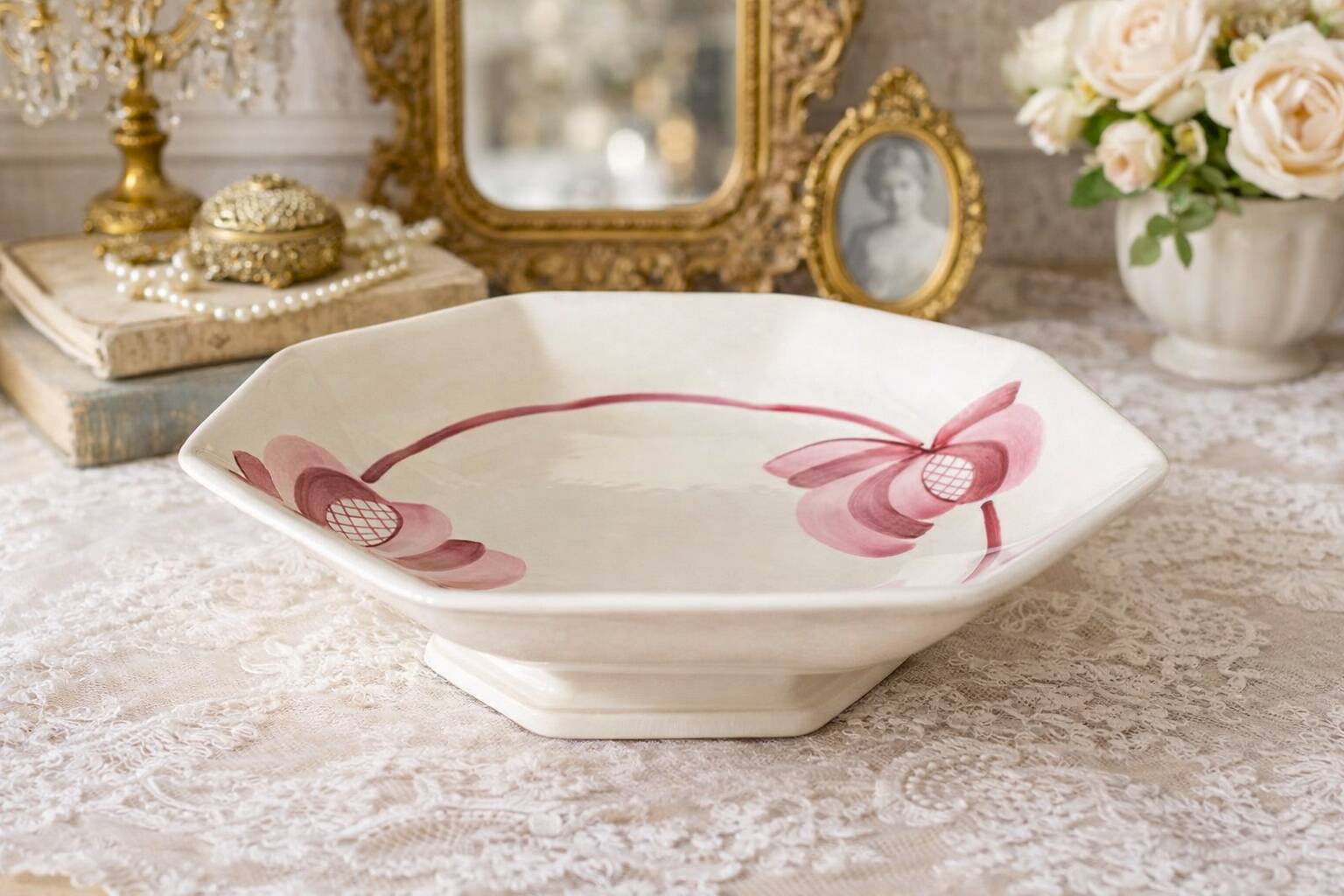Antique compote dish in Villeroy & Boch earthenware.