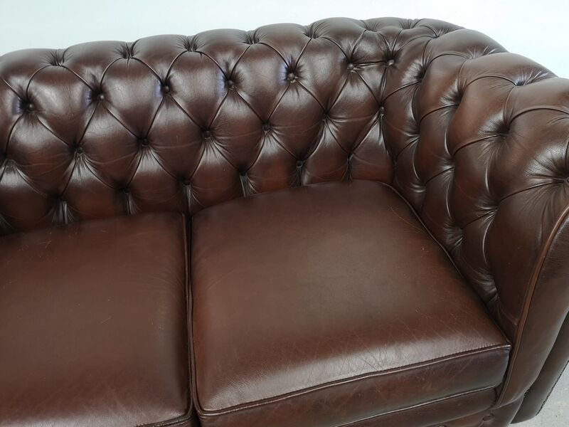 Brown leather chesterfield sofa two places