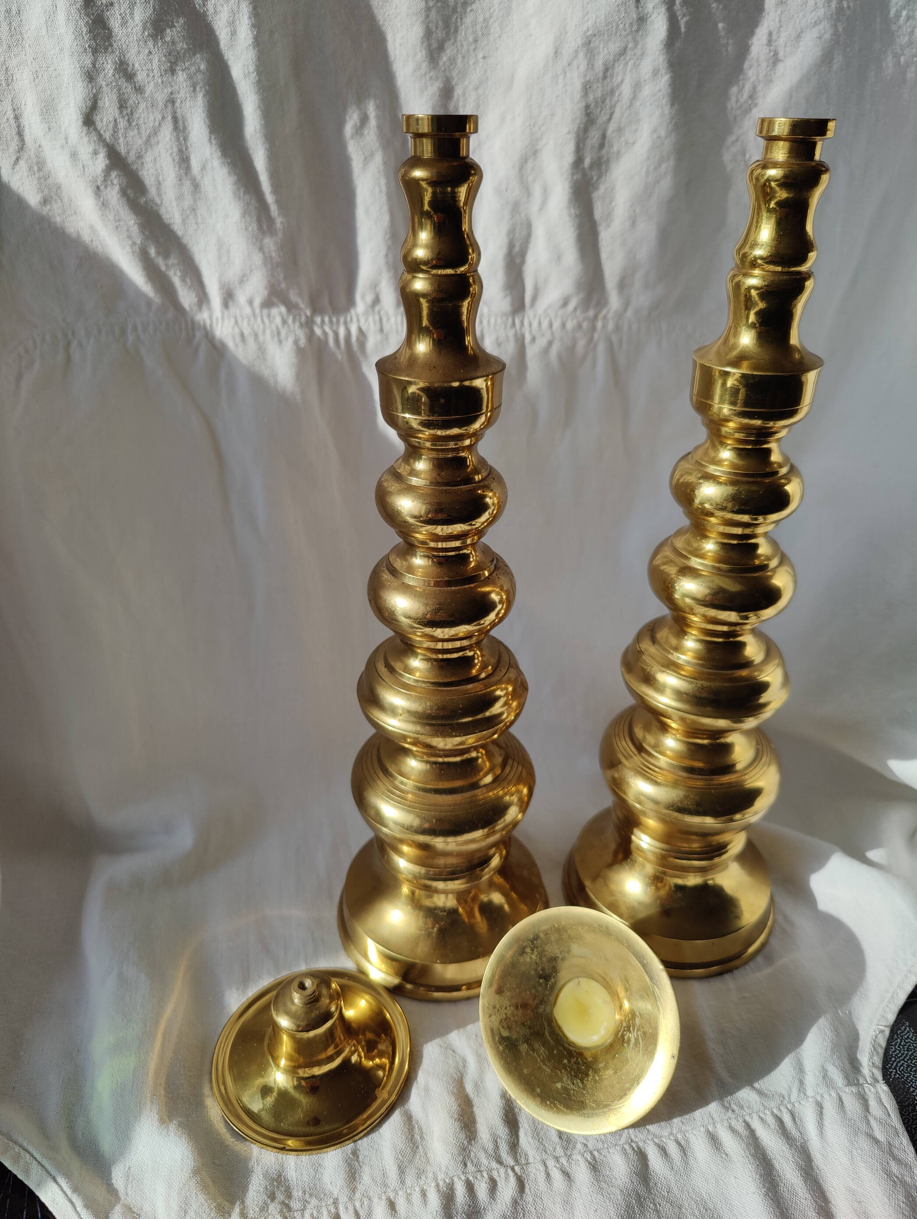 Pair of brass altar candlesticks, mid-20th century