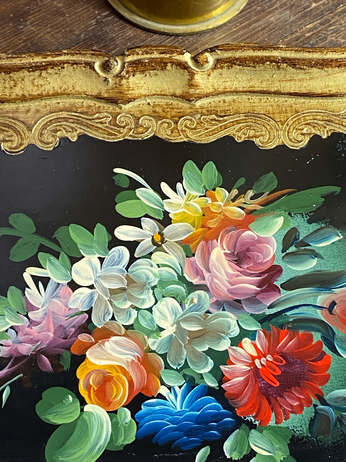 Wooden platter, hand-painted decoration