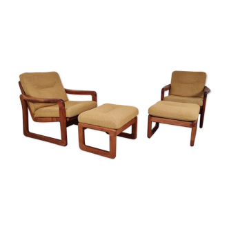 Paire de fauteuils scandinaves en teck de Holstebro avec ottoman, Danemark années 70