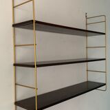 String wall shelf in wood and brass, 1960