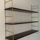 String wall shelf in wood and brass, 1960
