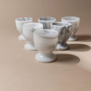 Vintage Marble Egg Cups Set of 6 in Grey and White Marble – Handcarved, Mid-Century Italy Tableware