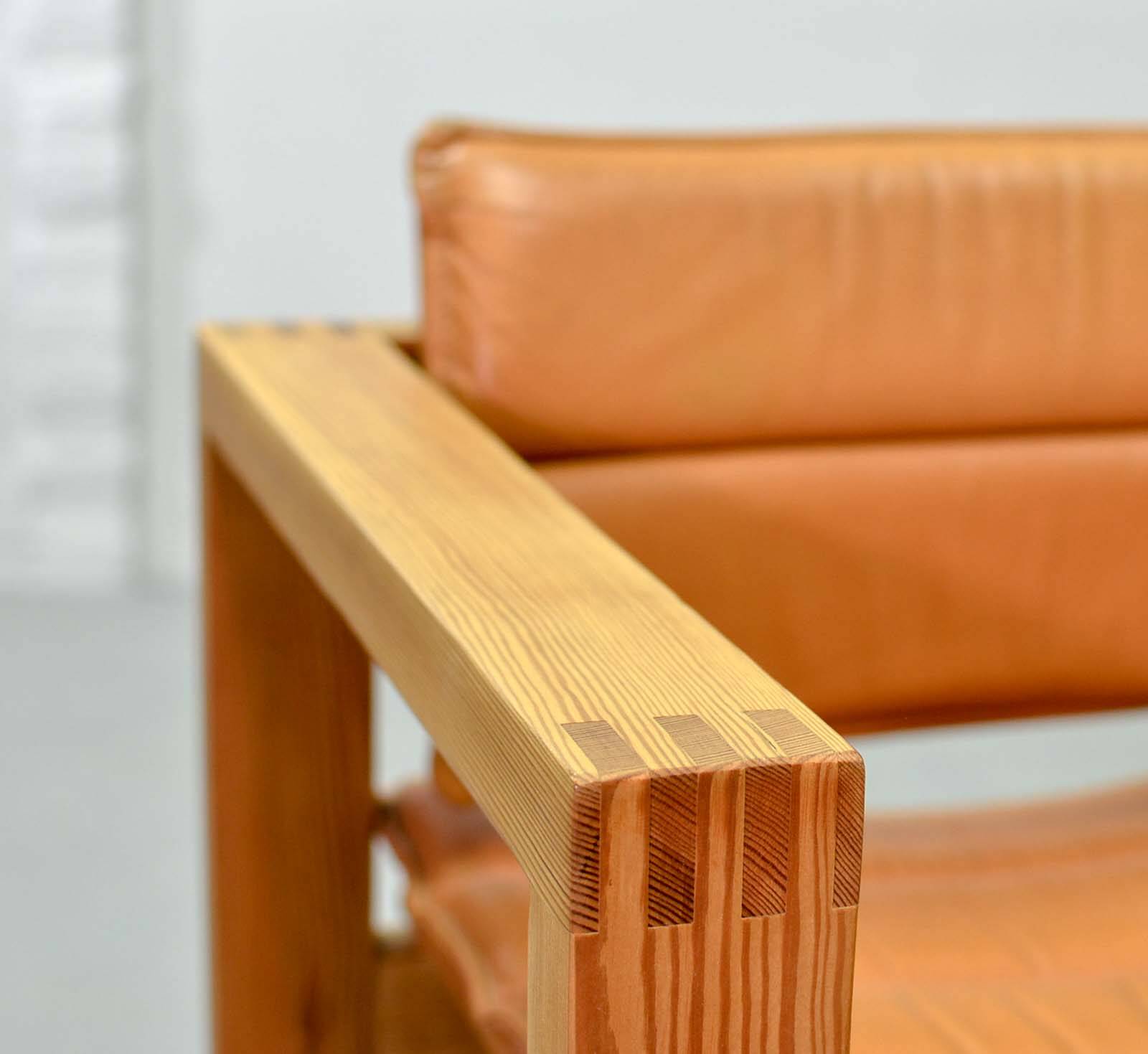 Ate van Apeldoorn Dutch Design Cognac Leather Cubic Pinewood Side Chair 70s