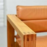 Ate van Apeldoorn Dutch Design Cognac Leather Cubic Pinewood Side Chair 70s