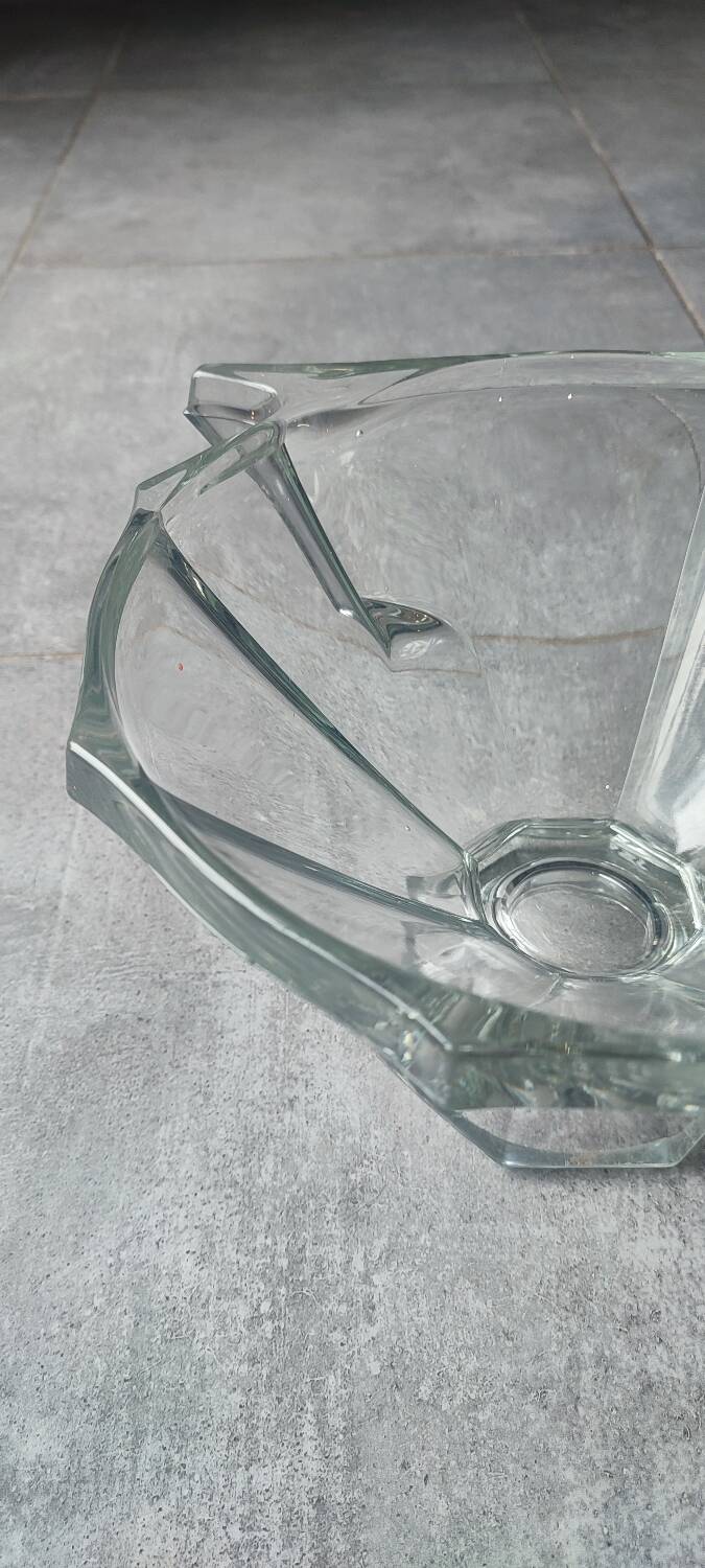 Thick engraved glass bowl, Slovakia Art Deco style
