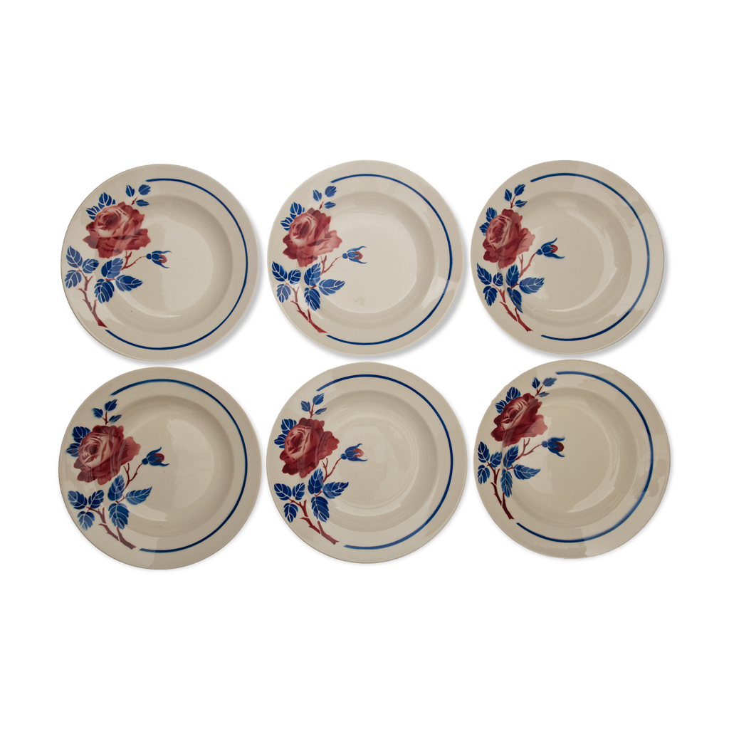 8 assiettes creuse luneville decor papillon