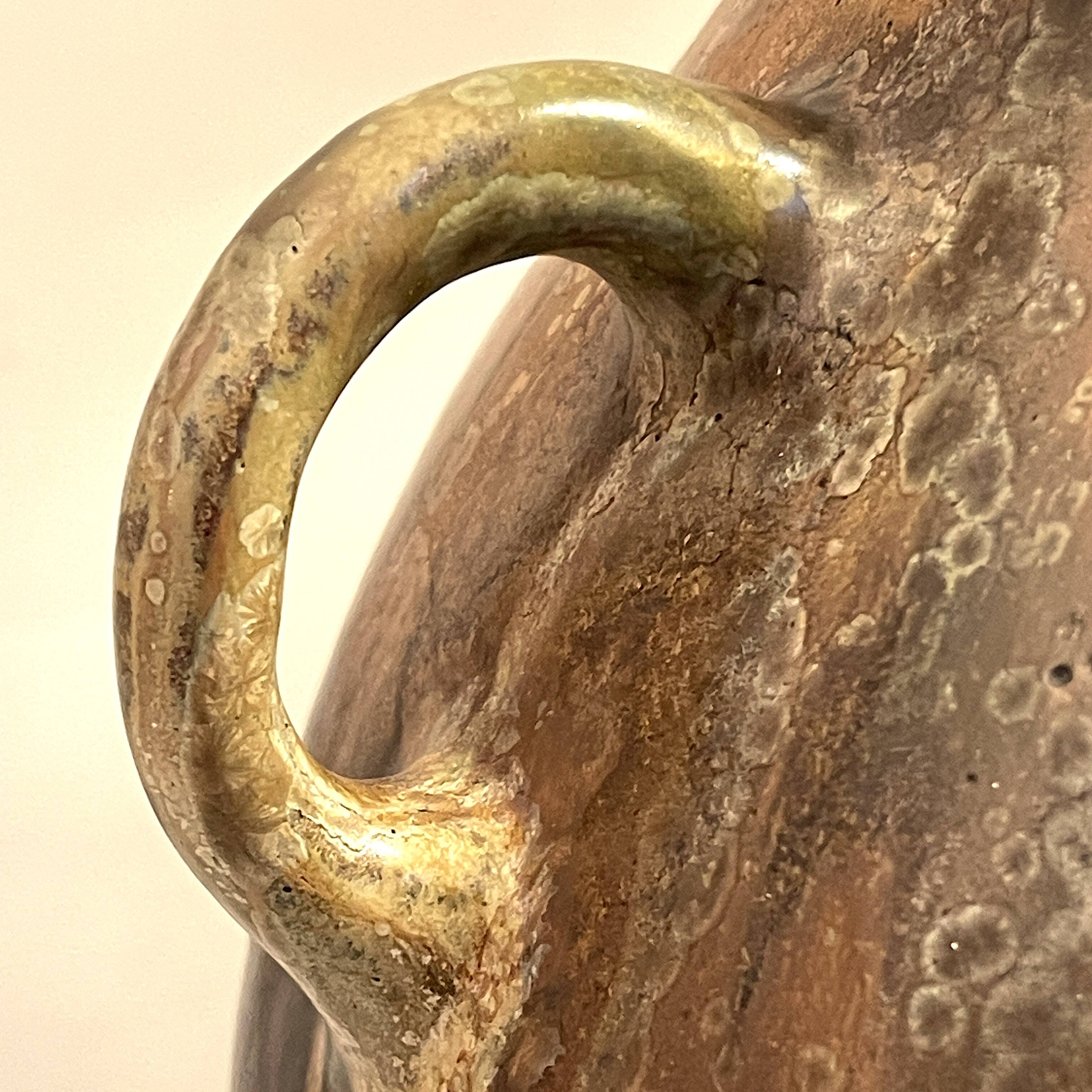 art nouveau brown 'colocynth' vase with three handles, roger guerin