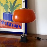 Oscar Torlasco, orange glass table / desk lamp, Prod. Lumi, 1960 ca.