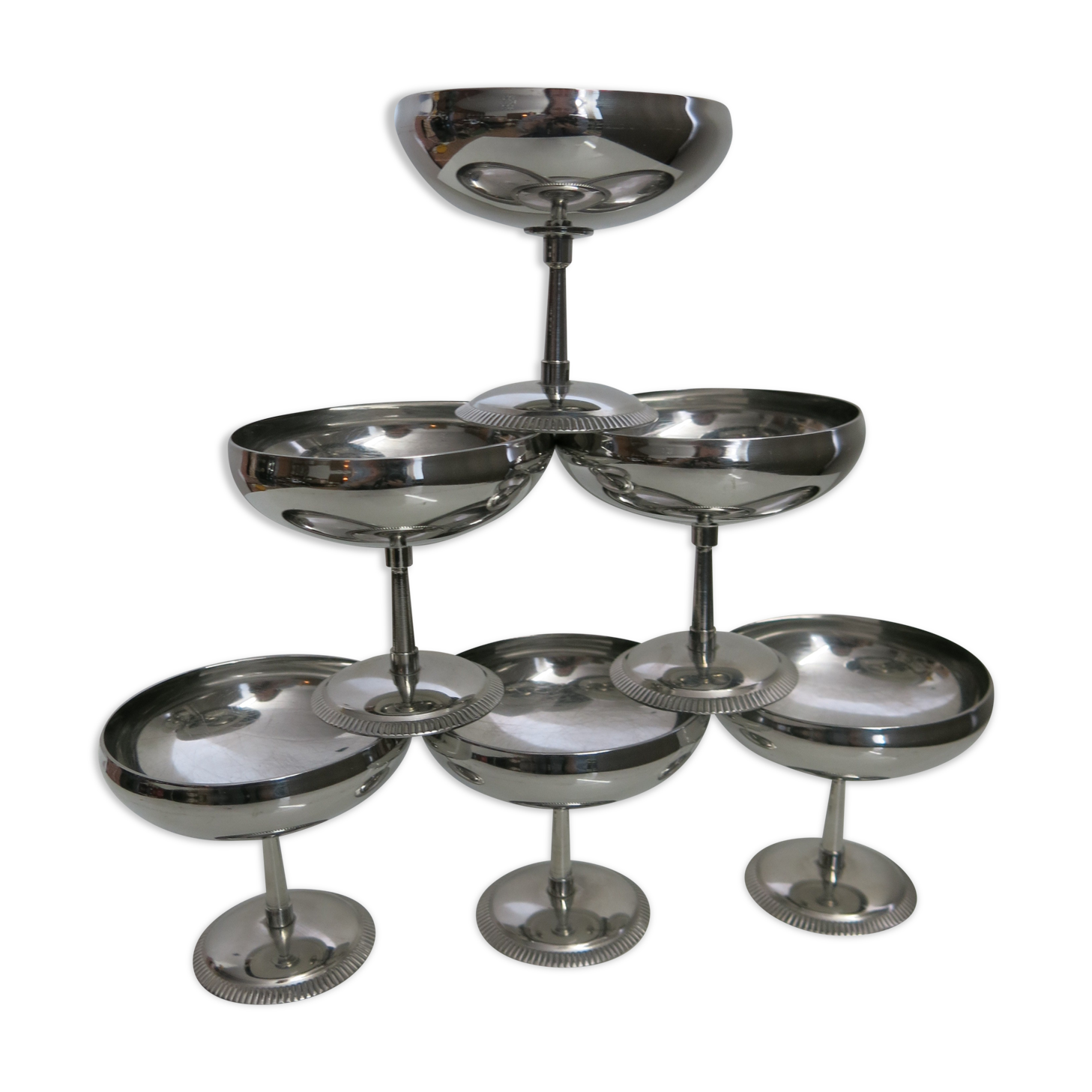 Set of six stainless steel cups from Letang-Rémy