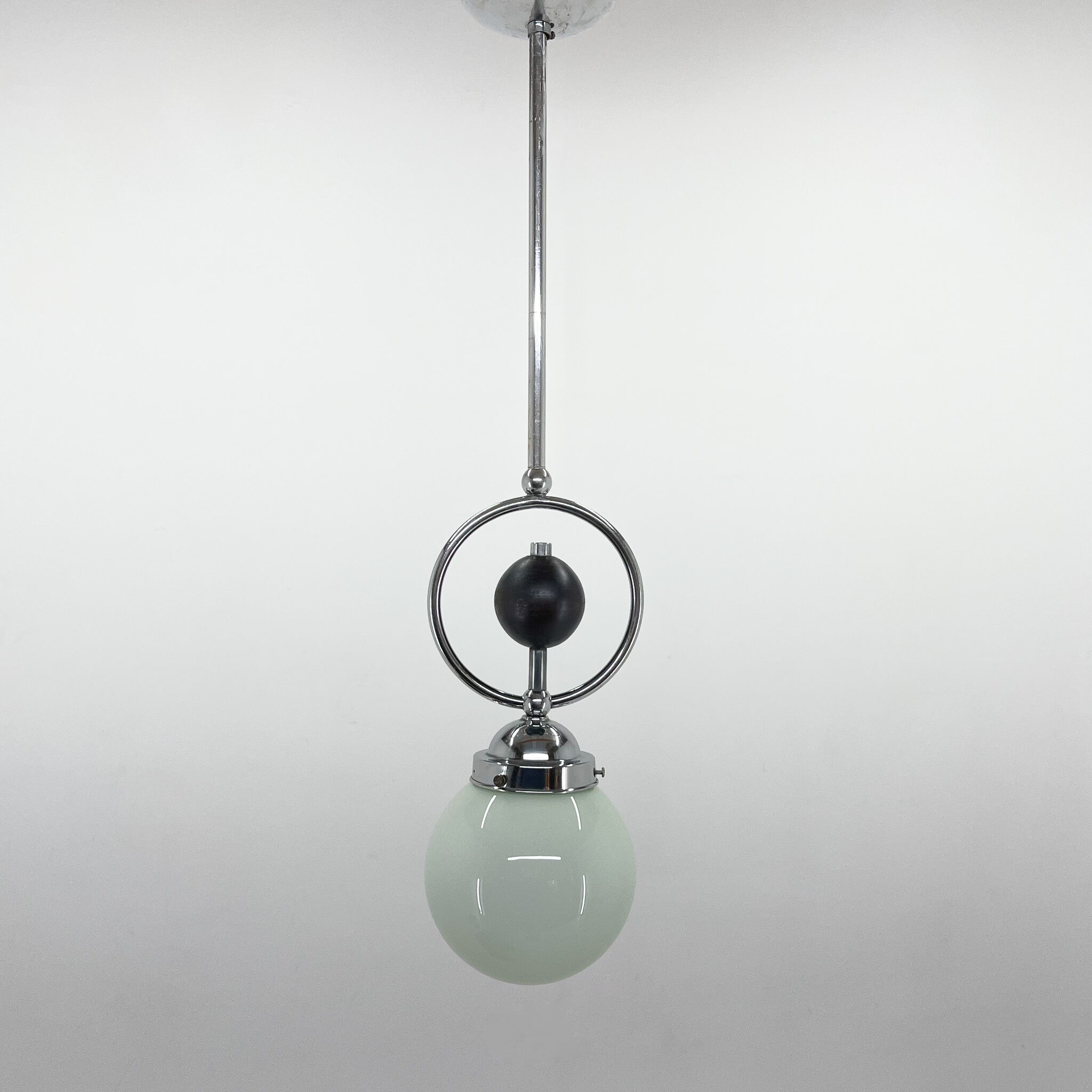Art Deco Chrome Pendant Light with Wooden Decor
