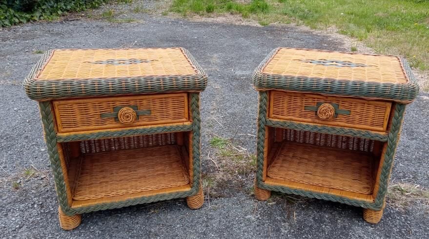 Pair of rattan bedsides