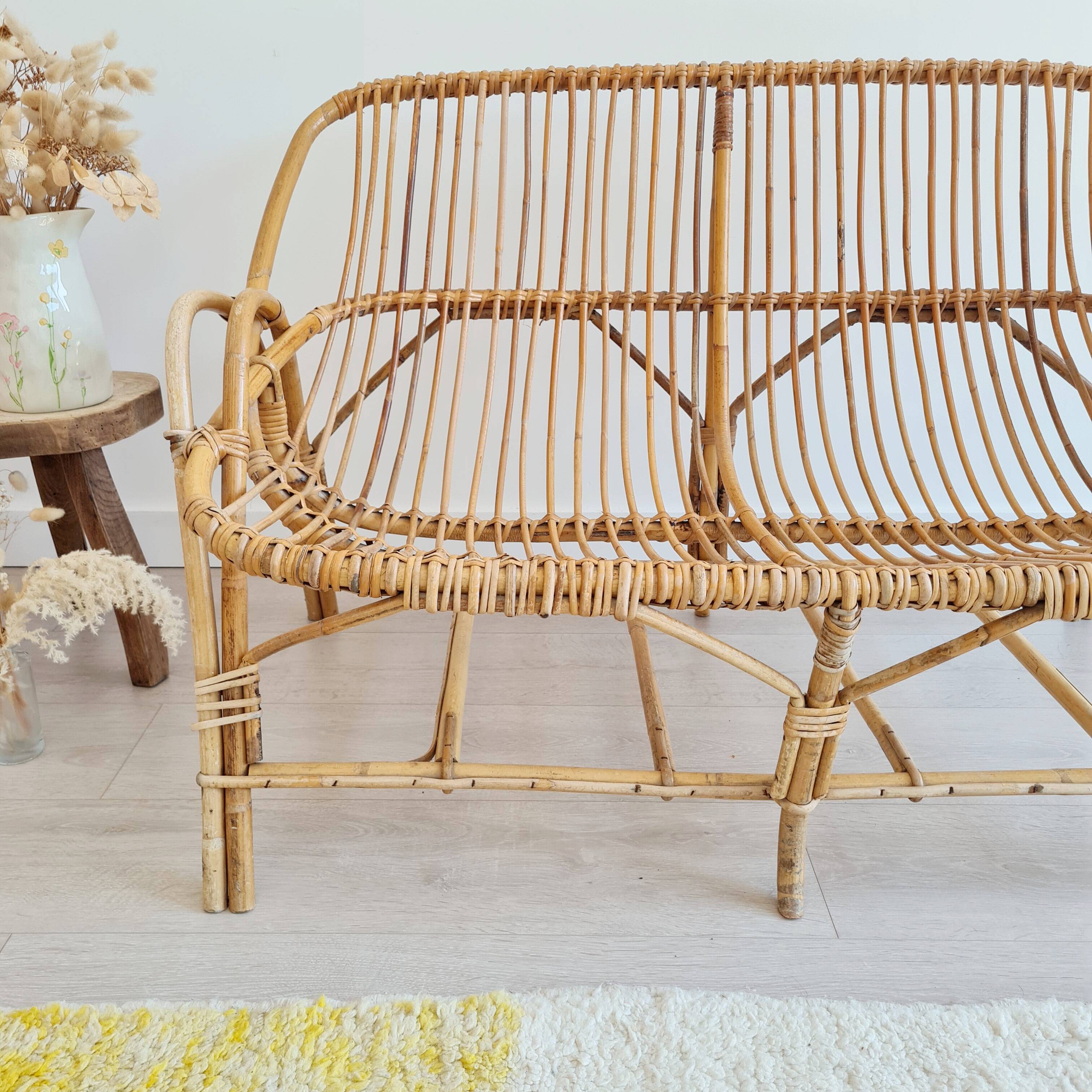 Antique rattan bench