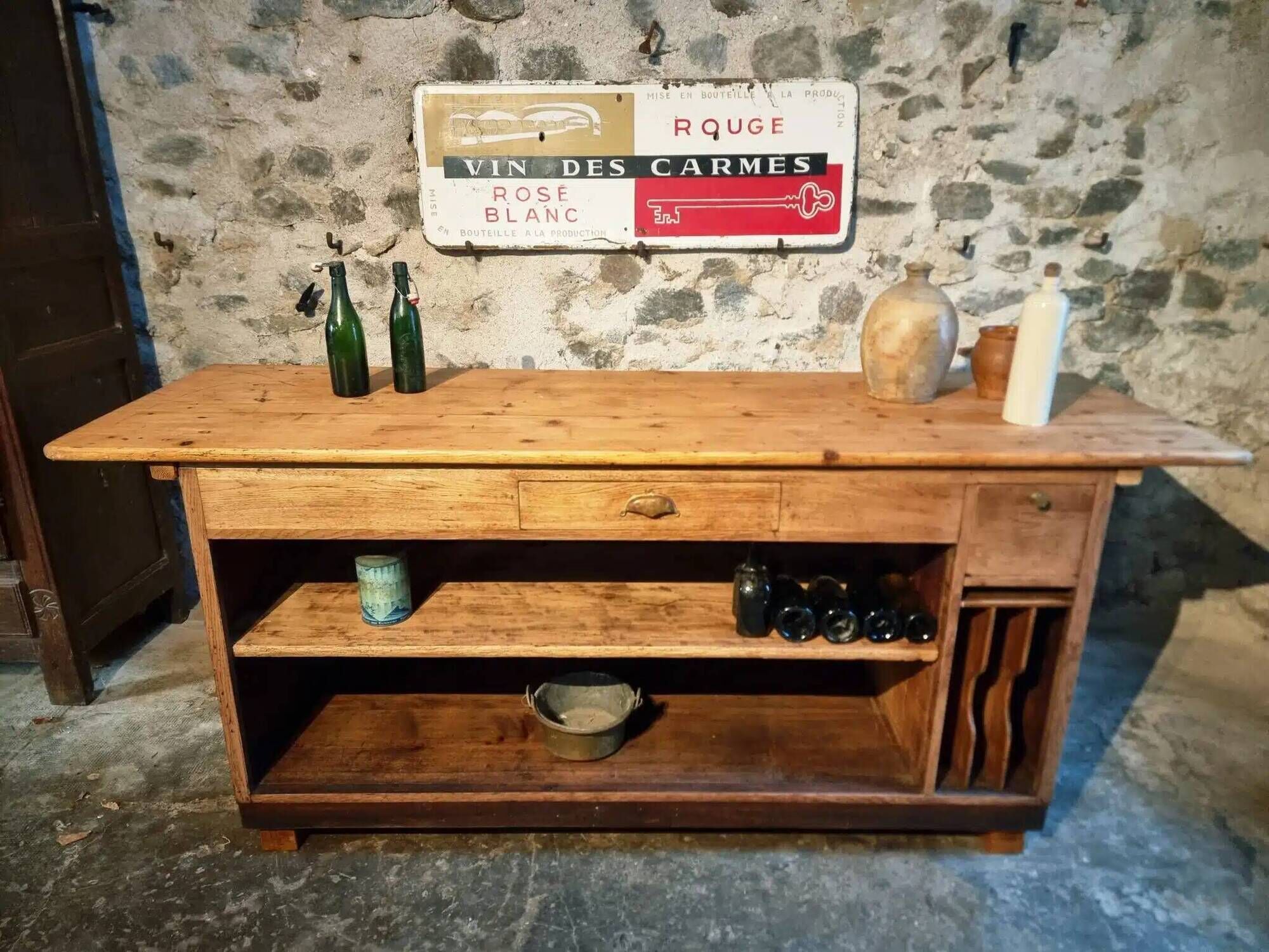 Vintage French Oak and Pine Counter – 1930s Shop Counter or Kitchen Island
