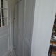 Showcase, old weathered vessel pearl gray, 2 glass doors.
