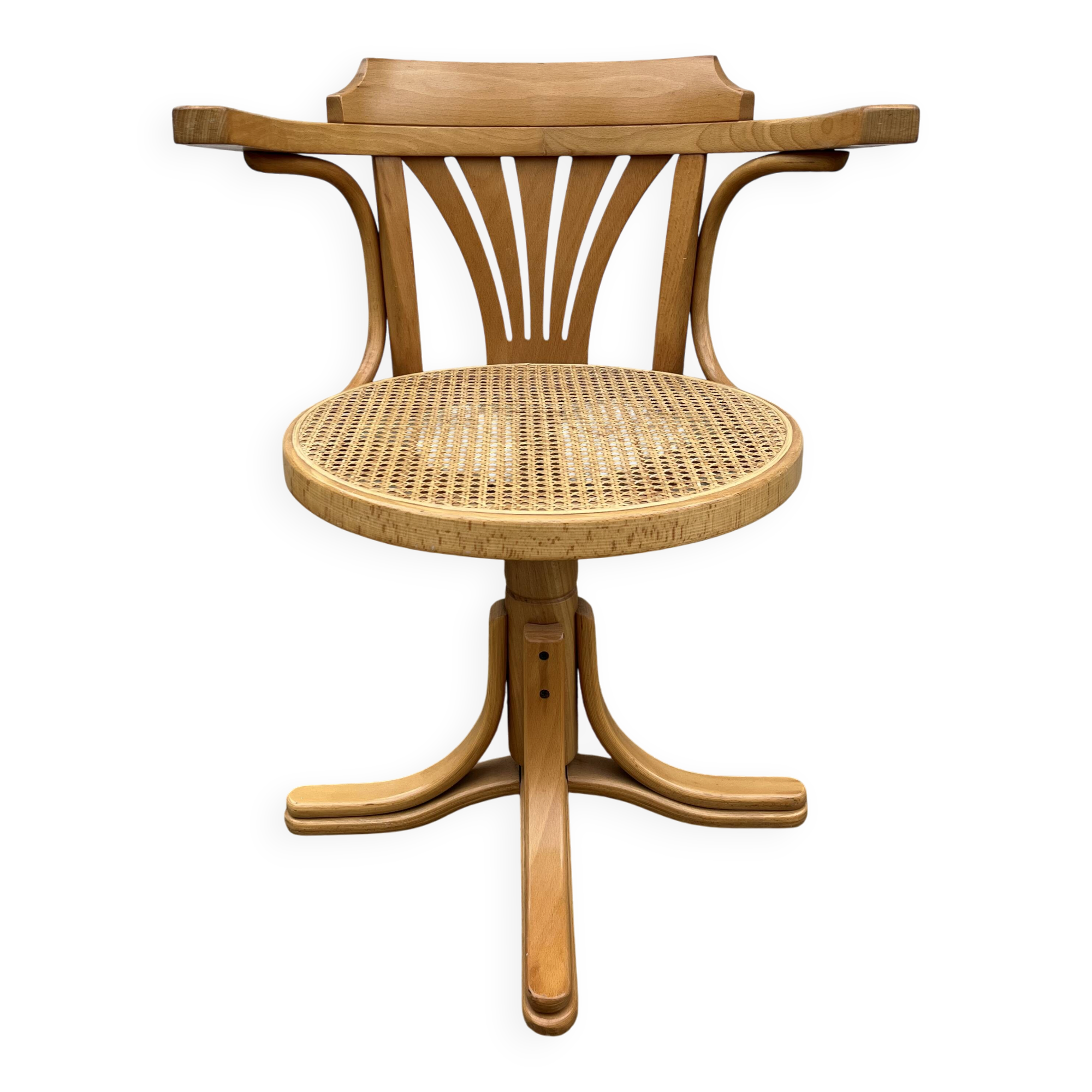 Vintage Thonet style swivel office chair – bent wood & cane