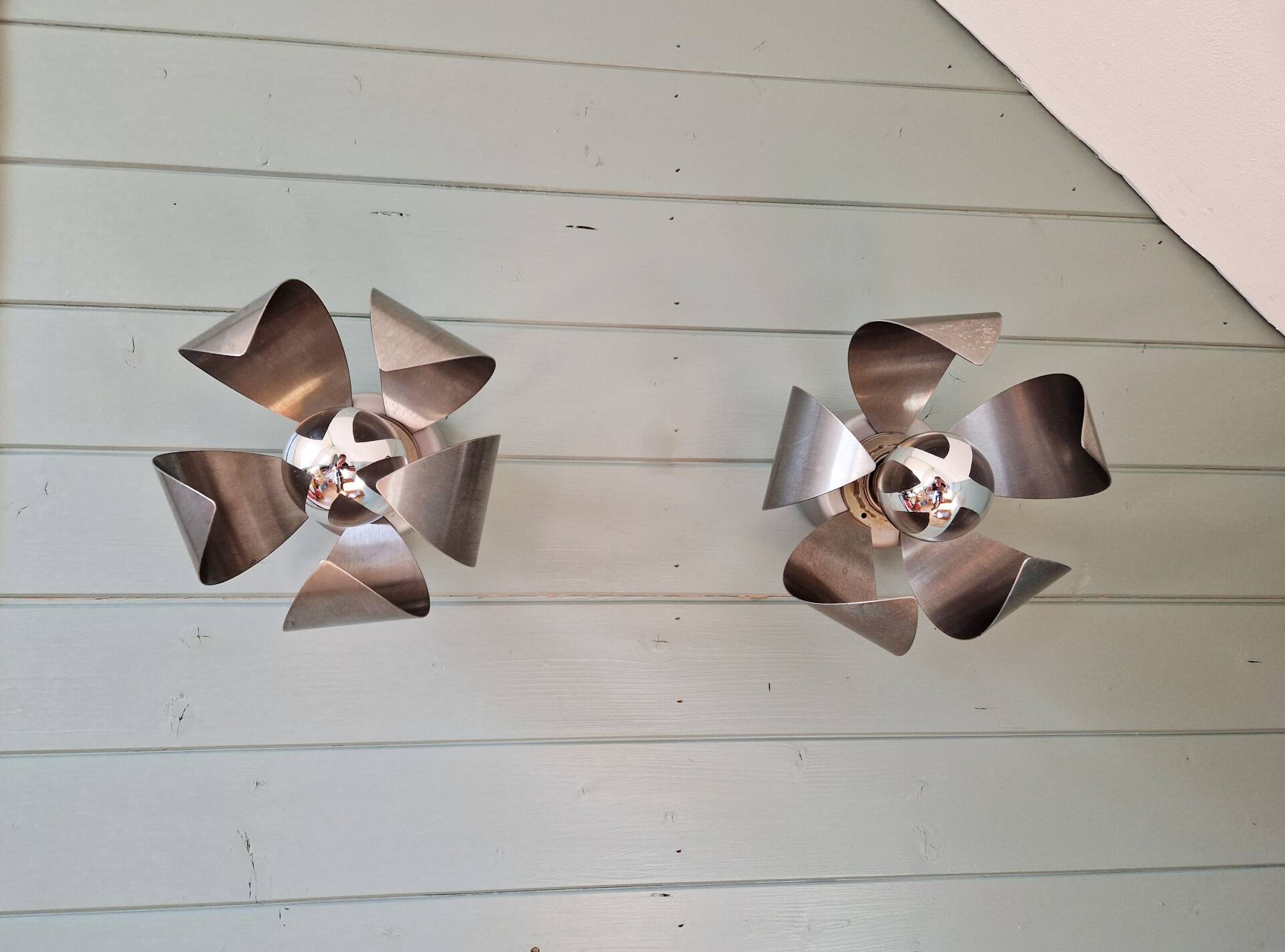 Pair of Space Age wall sconces in chrome metal, 1970s