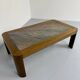 Old coffee table in wood and granite stone, vintage design from the 70s