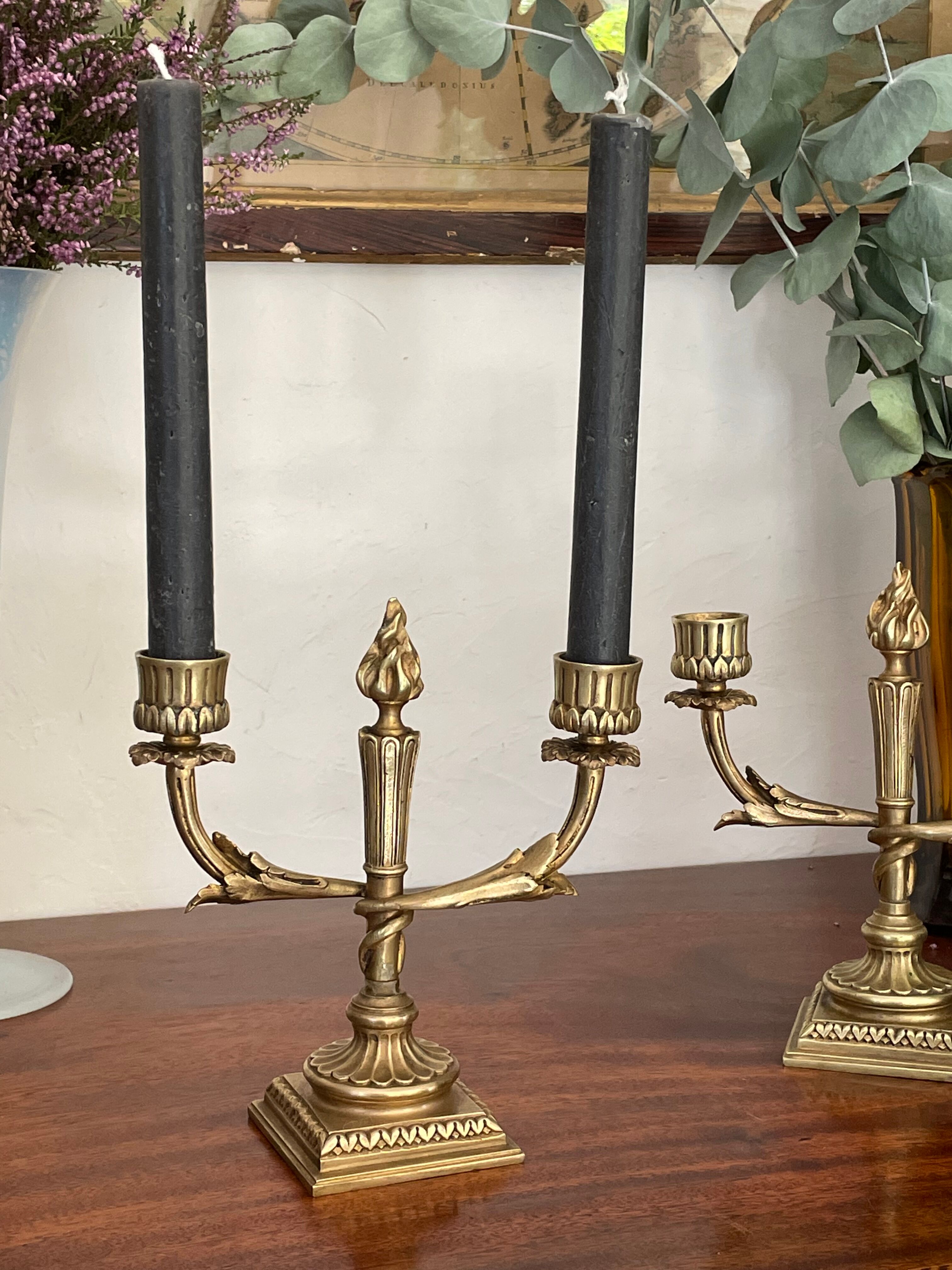 Pair of candle holders in gilded bronze nineteenth century