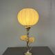 Solid brass silver custom made flower lamp with cocoon fabric shade, 1970s