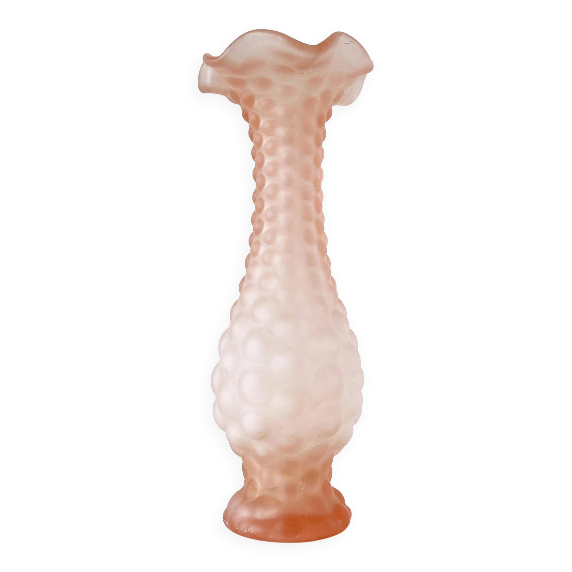 Pink frosted glass corolla vase Empoli Italy 1960