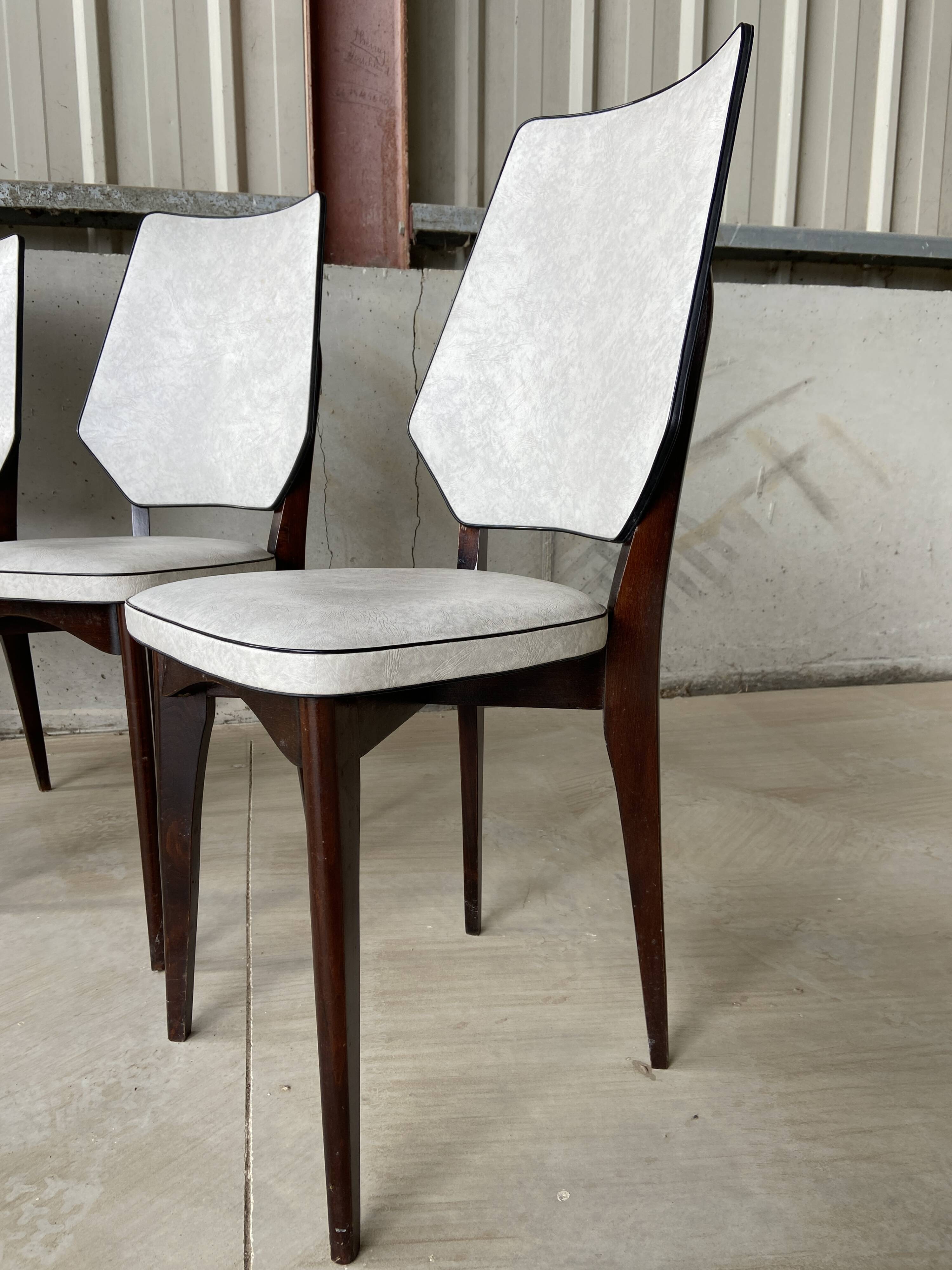 Set of 4 elegant French chairs Scandinavian style vintage 1960 imitation leather