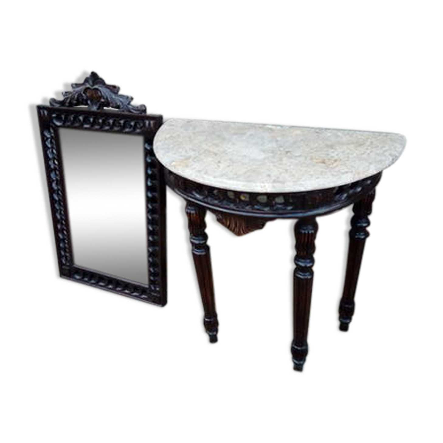 Console a half moon with its mirror