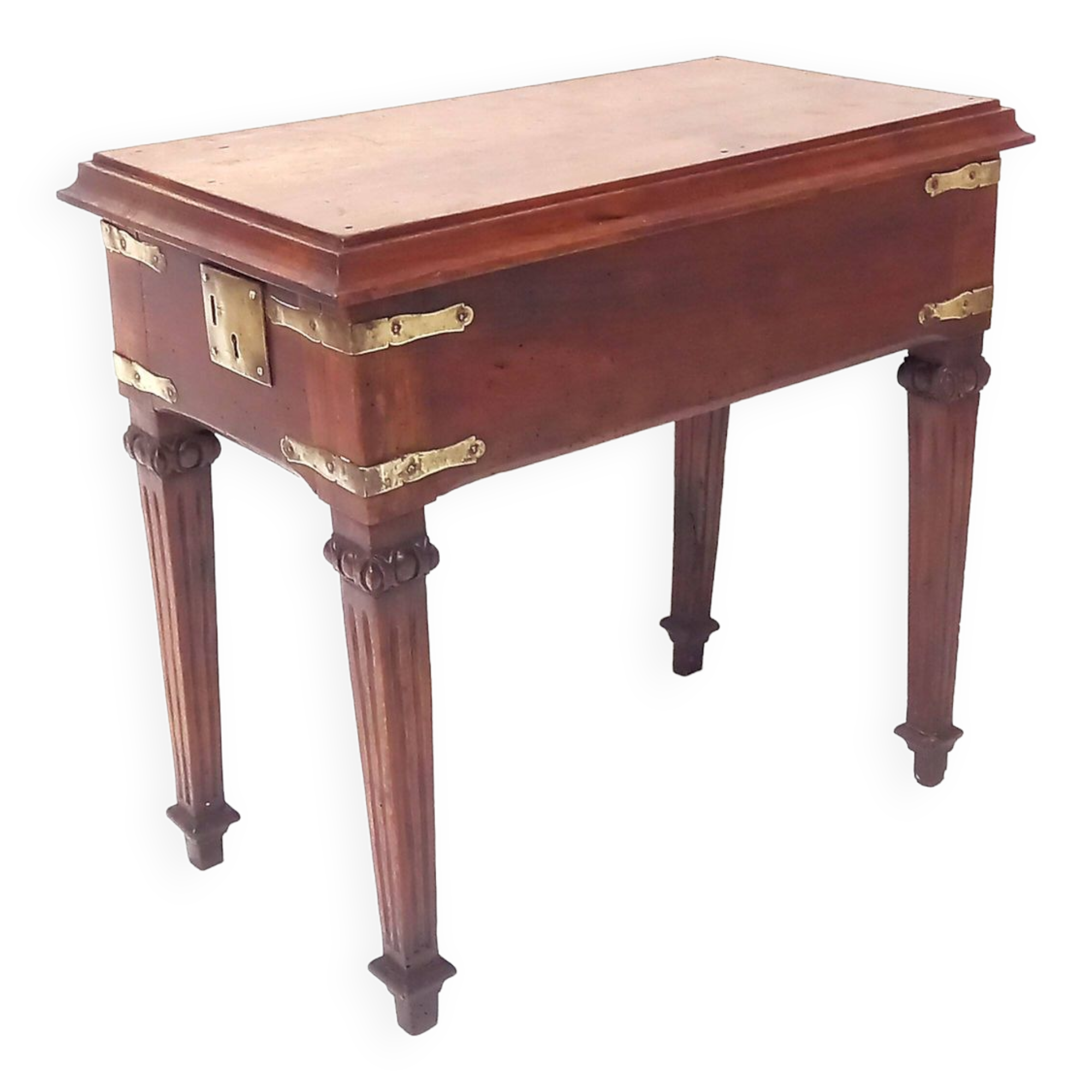 Small old side table with brass finishes