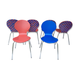 Blue and terracotta ant chairs with eye pattern