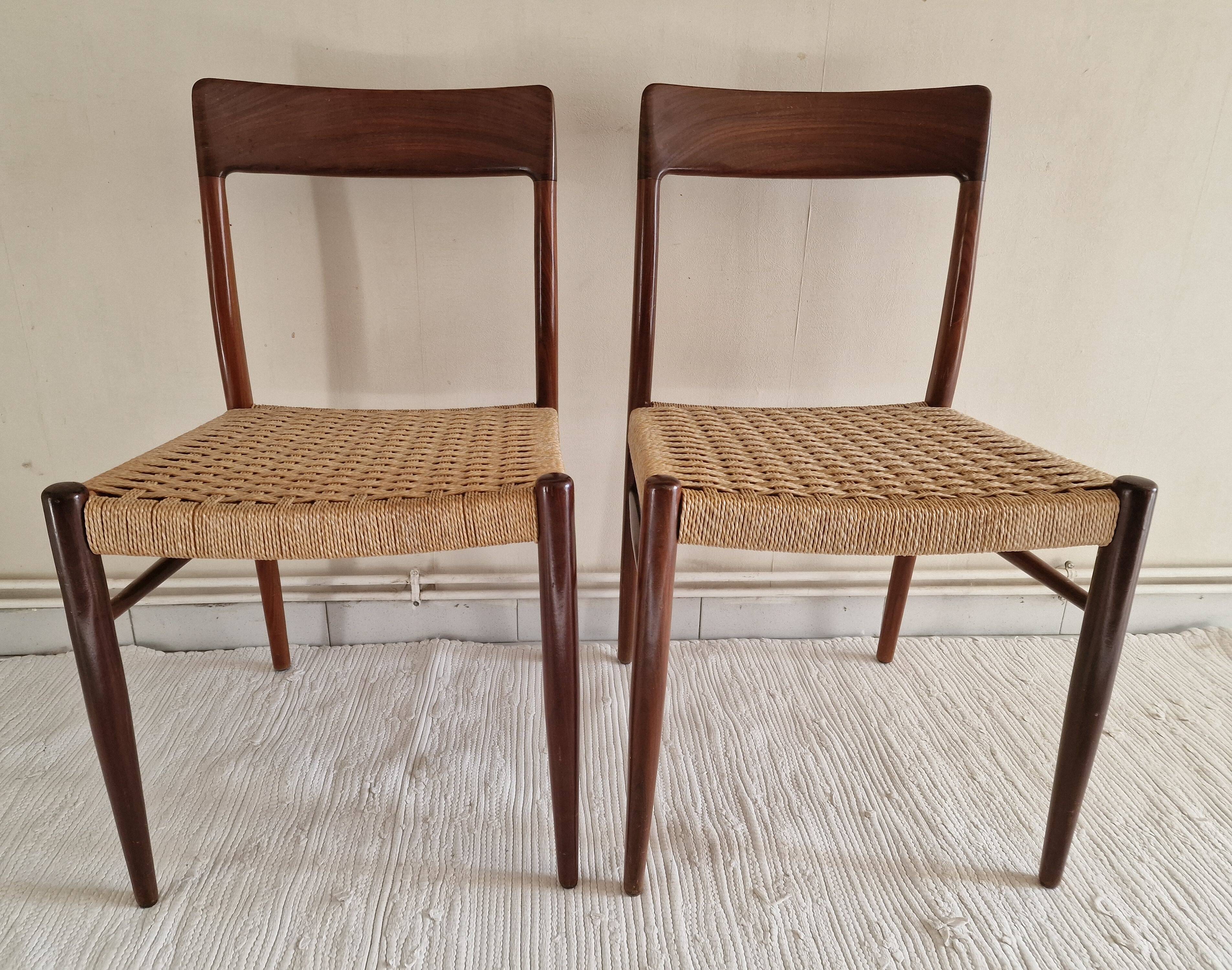 Pair of Danish chairs in teak and rope