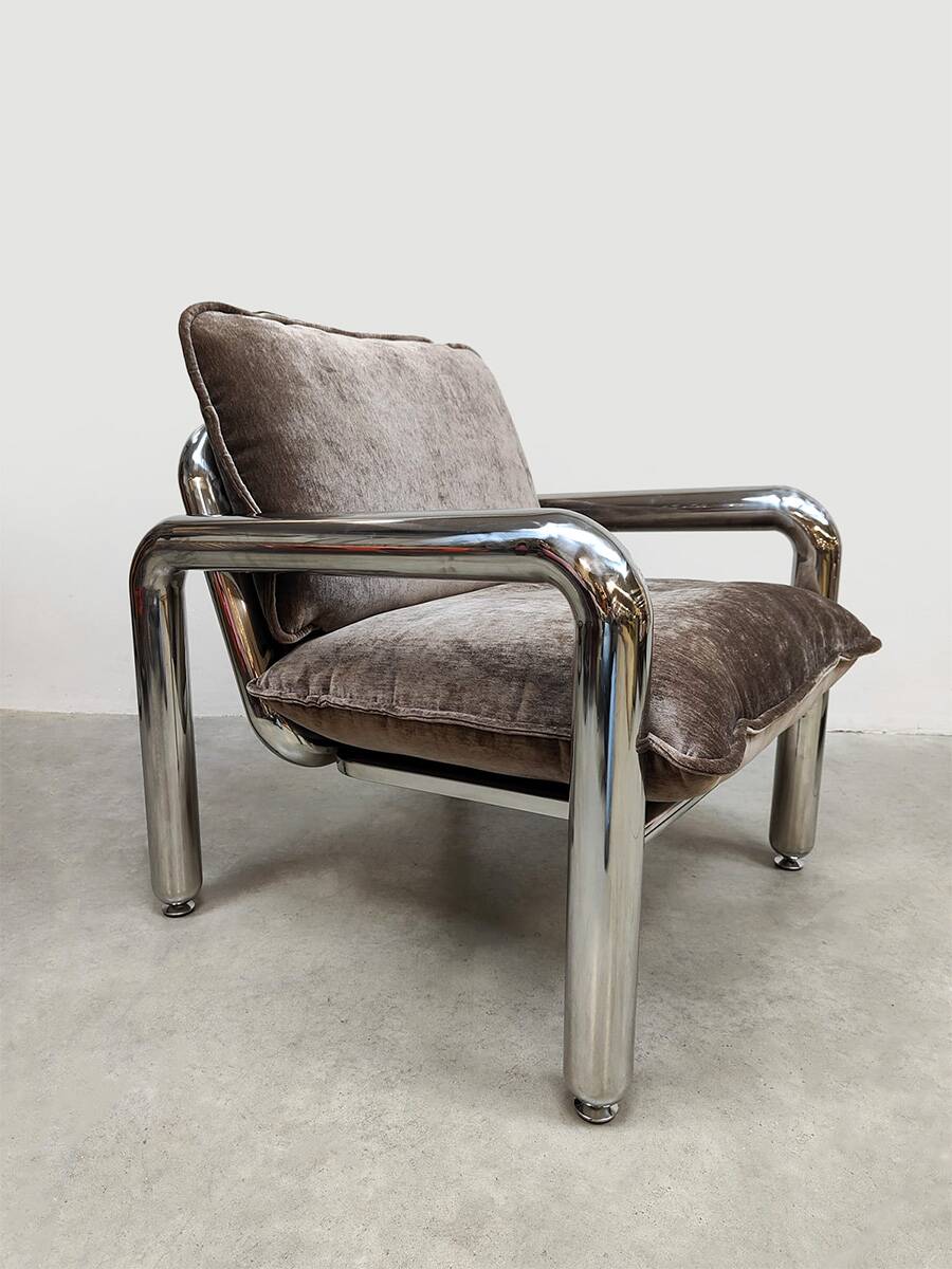 HKliving chrome armchair lounge chair 'velvet brown'