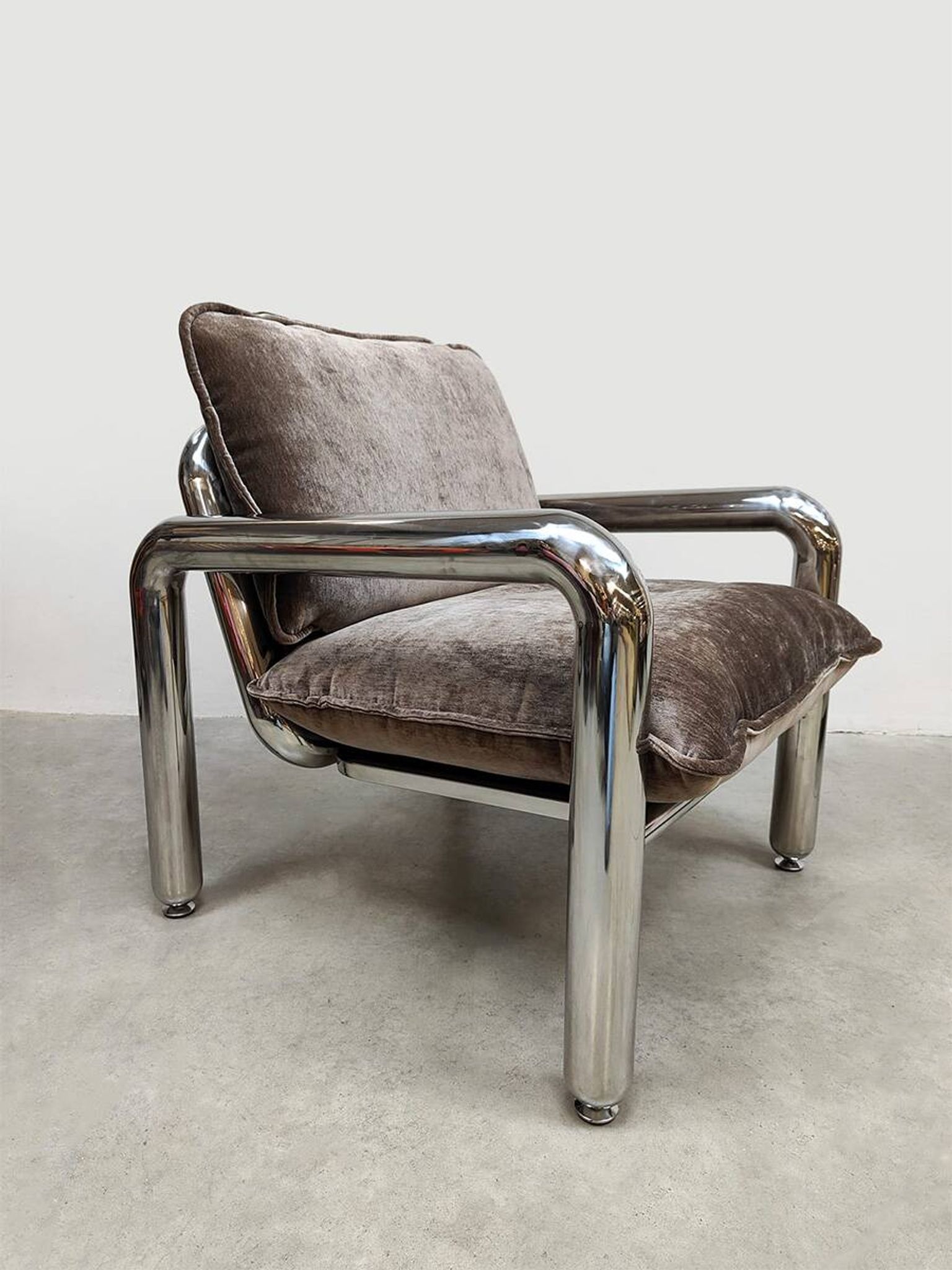 Fauteuil lounge HKliving chrome 'velours marron'
