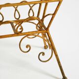 Extraordinary mid-century newspaper and magazine rack with a gilded metal