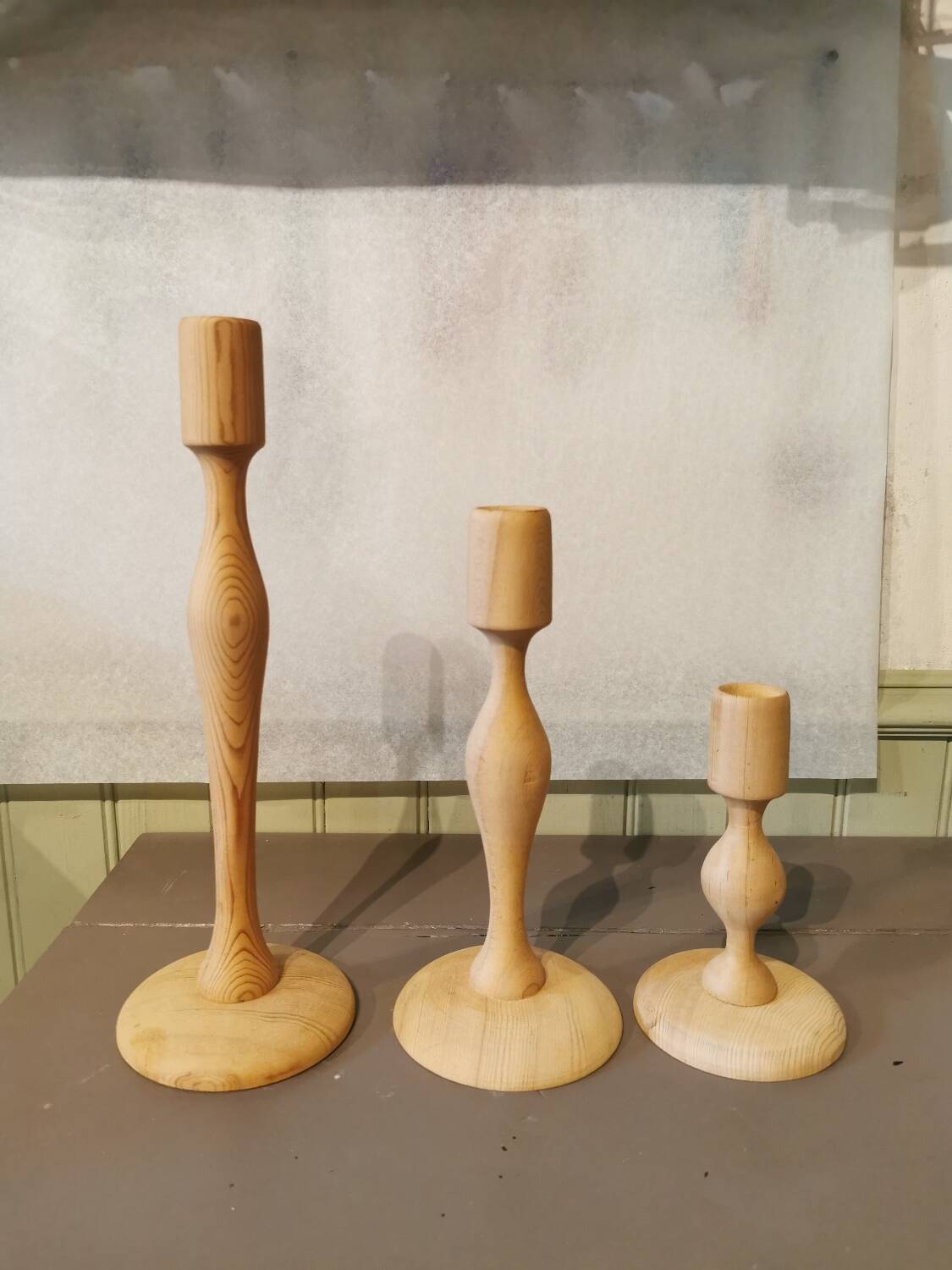 Trio of cedar wood candle holders Morocco