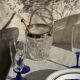 Set of 6 blue-footed champagne flutes; 3 pairs of designs.