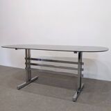 Large smoked glass and chrome table from the 70s