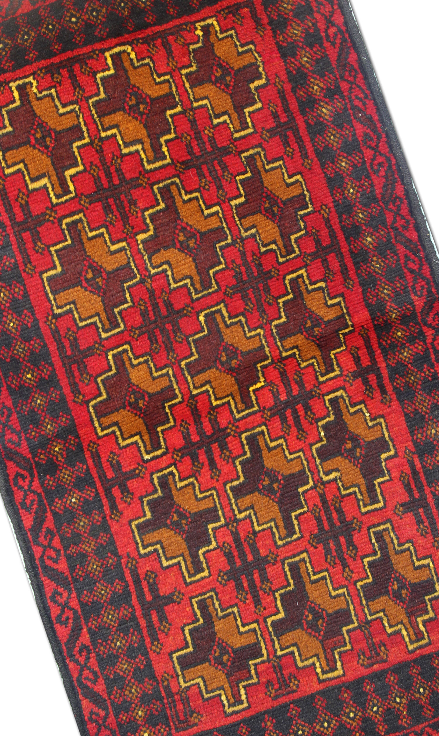 Hand Made Oriental Wool Area Rug Traditional Red Orange Carpet- 84x145cm