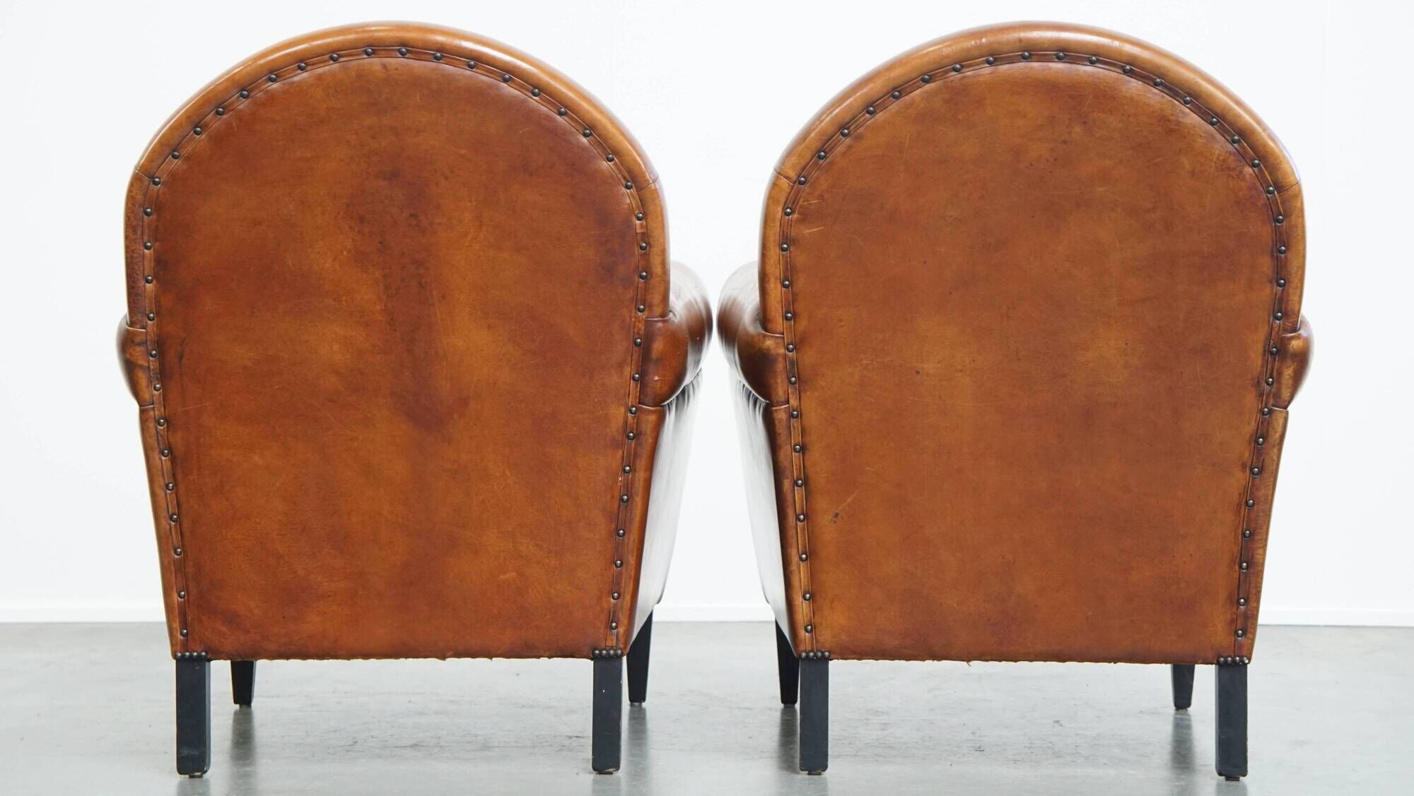 Set of 2 Vintage Sheepskin Leather Design Chairs