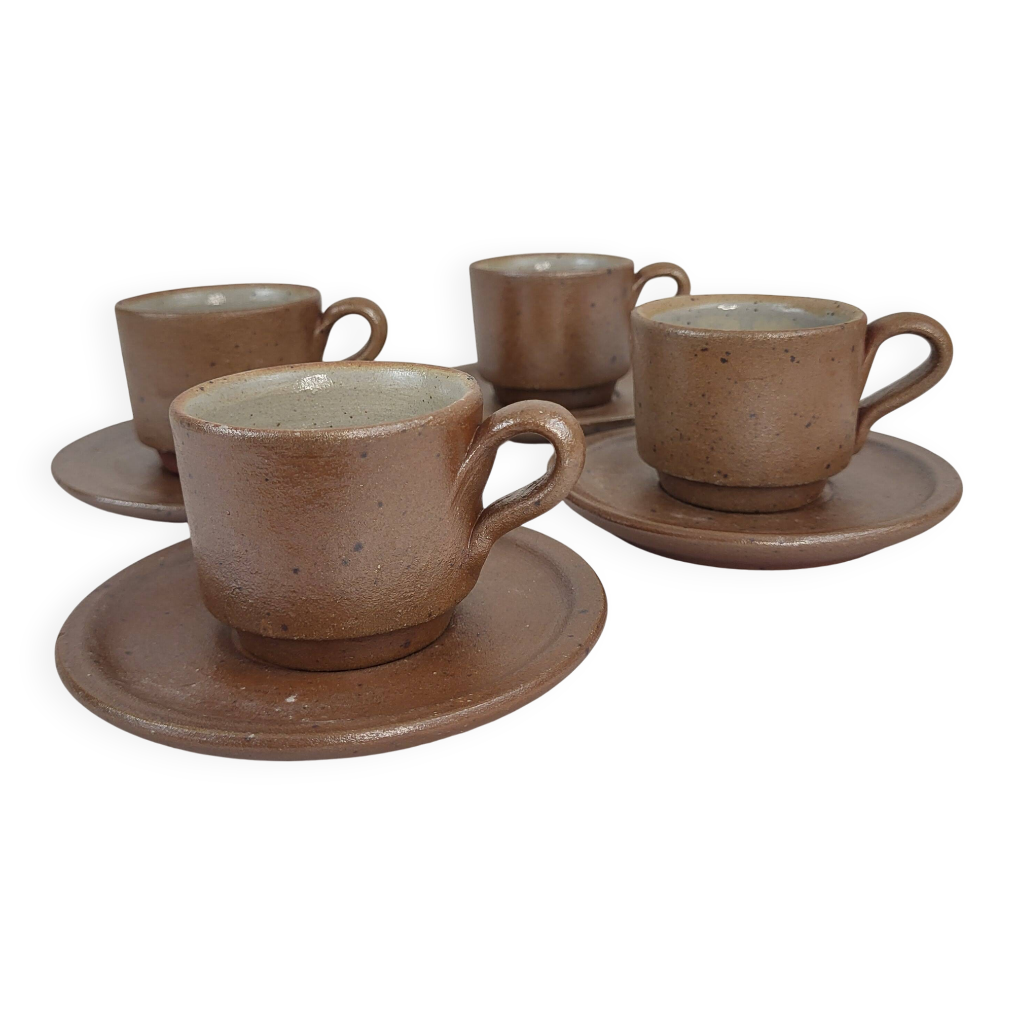4 Norman coffee cups / Puisaye / Pyrite stoneware