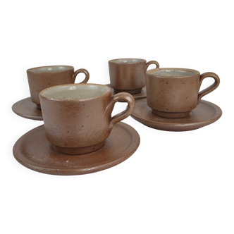 4 Tasses à café Normand / Puisaye / Grès pyrité