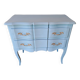 Commode en bois massif repeint bleu lagune style Louis XV à 2 tiroirs