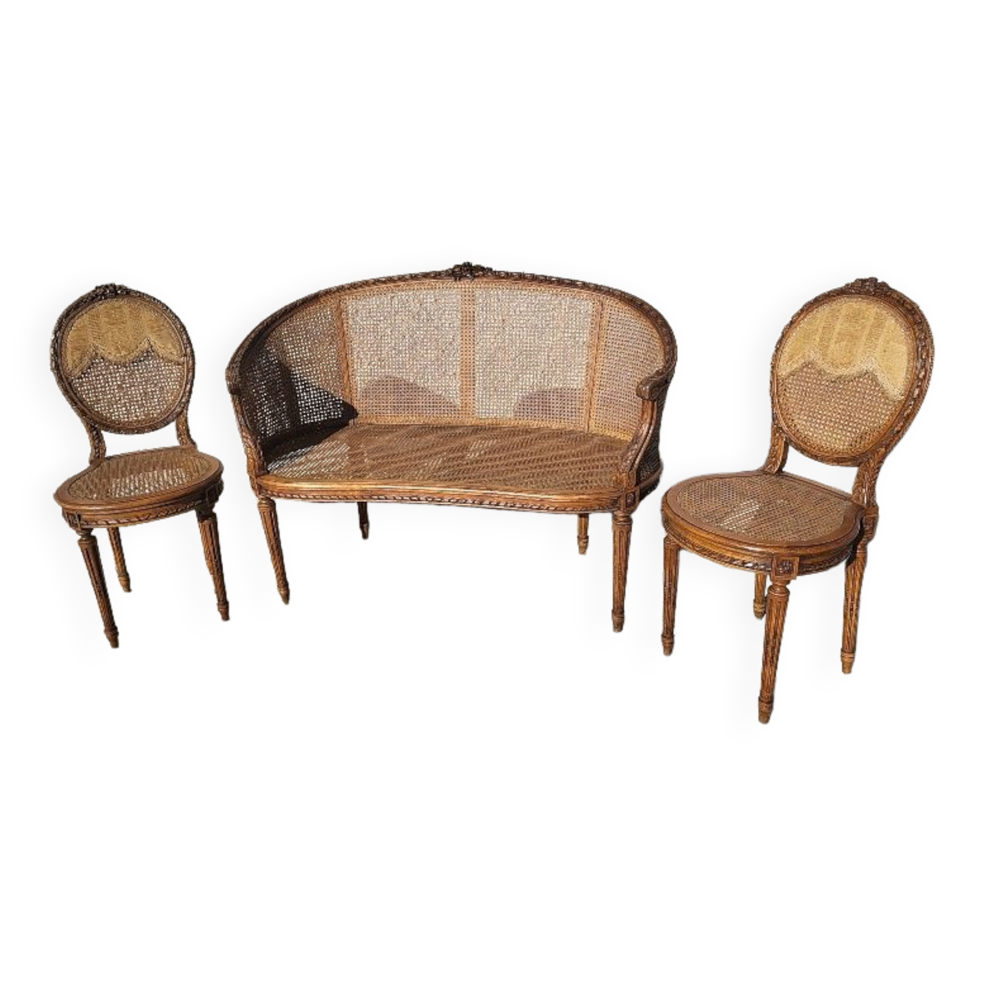 Canape bench 2 chairs louis xvi walnut canning