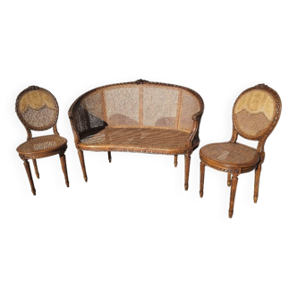 Canape bench 2 chairs louis xvi walnut canning
