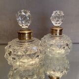 Pair of bottles nineteenth crystal Baccarat decoration diamond points bronze guilloché